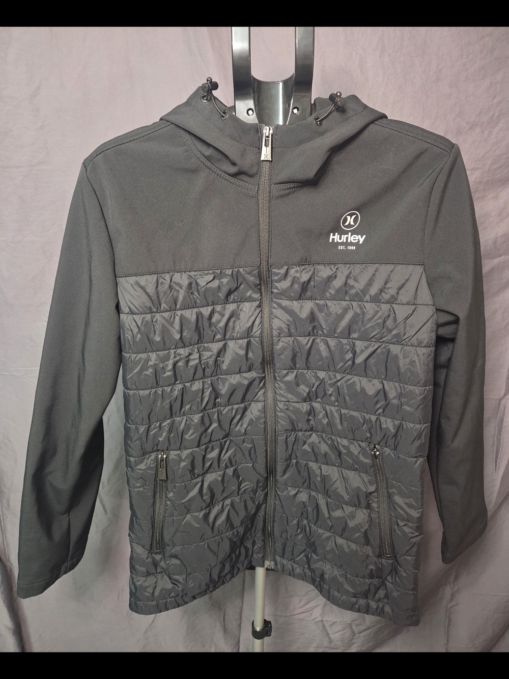 Hurley Men's Black Quilted Hybrid Hooded Jacket